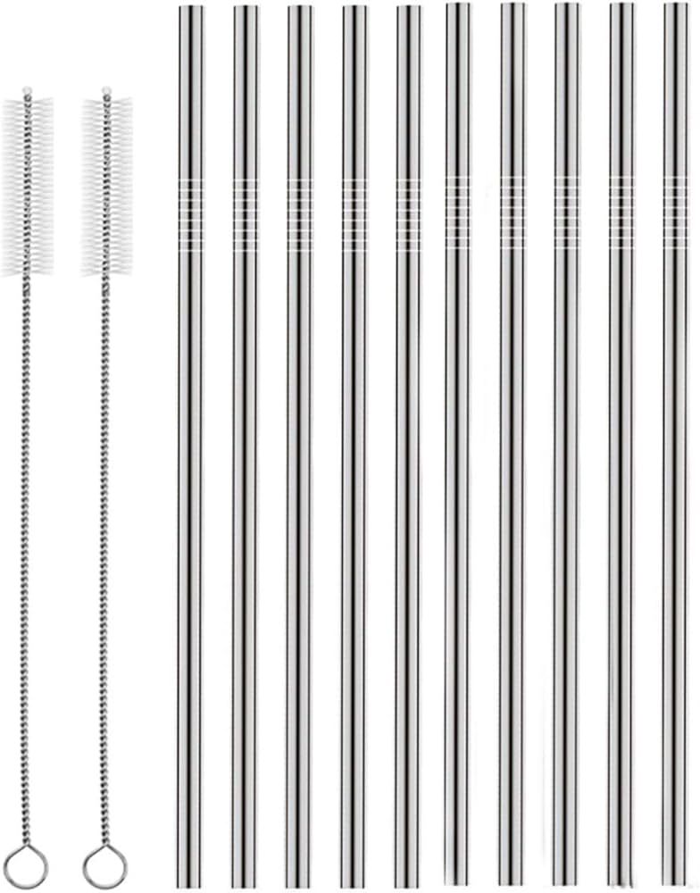 Set of 10 Stainless Steel Straws, HuaQi Straight Reusable Drinking Straws 10.5'' Long 0.24‘’ ... | Amazon (US)