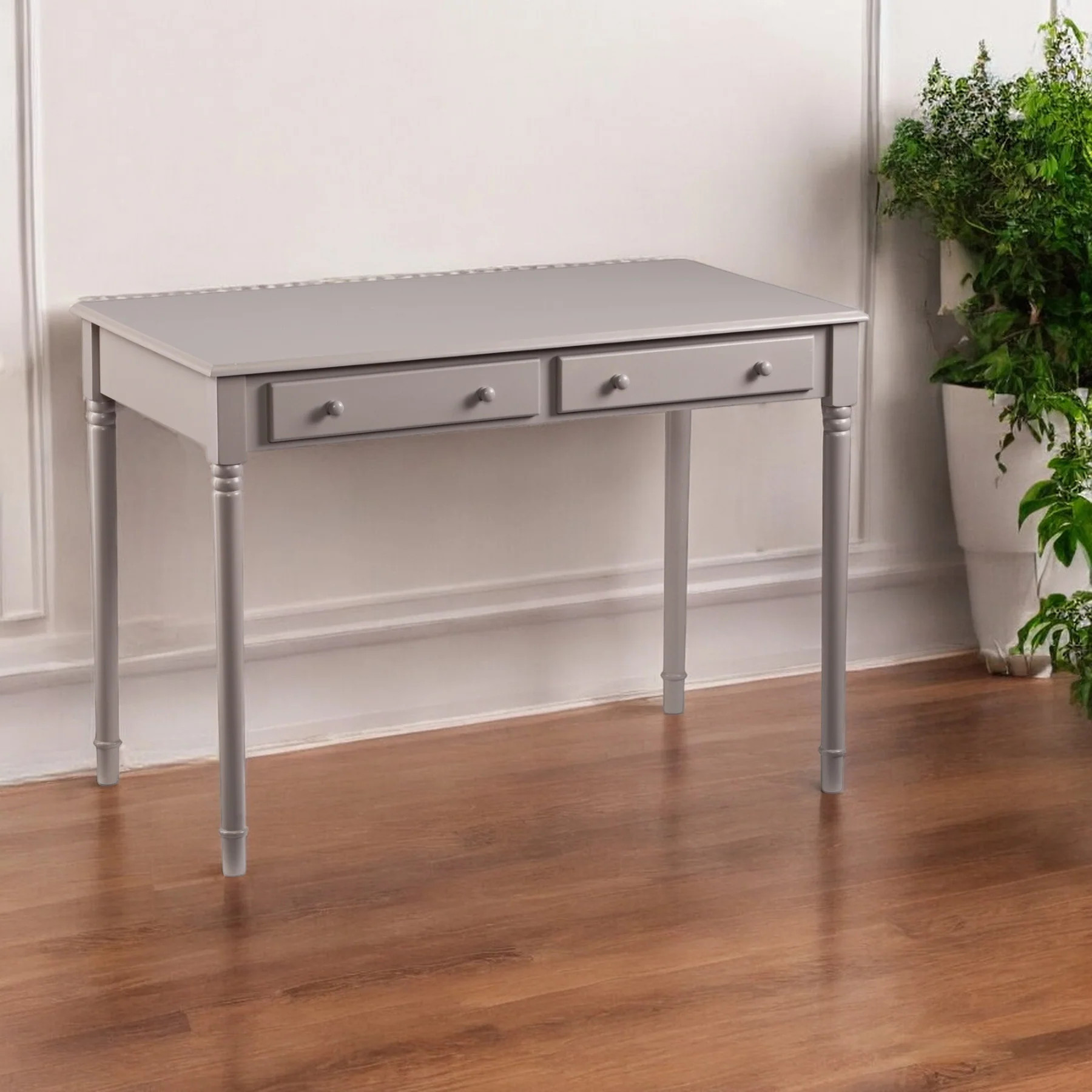 43" Gray Solid Wood Writing Desk With Two Drawers | Shop Simon