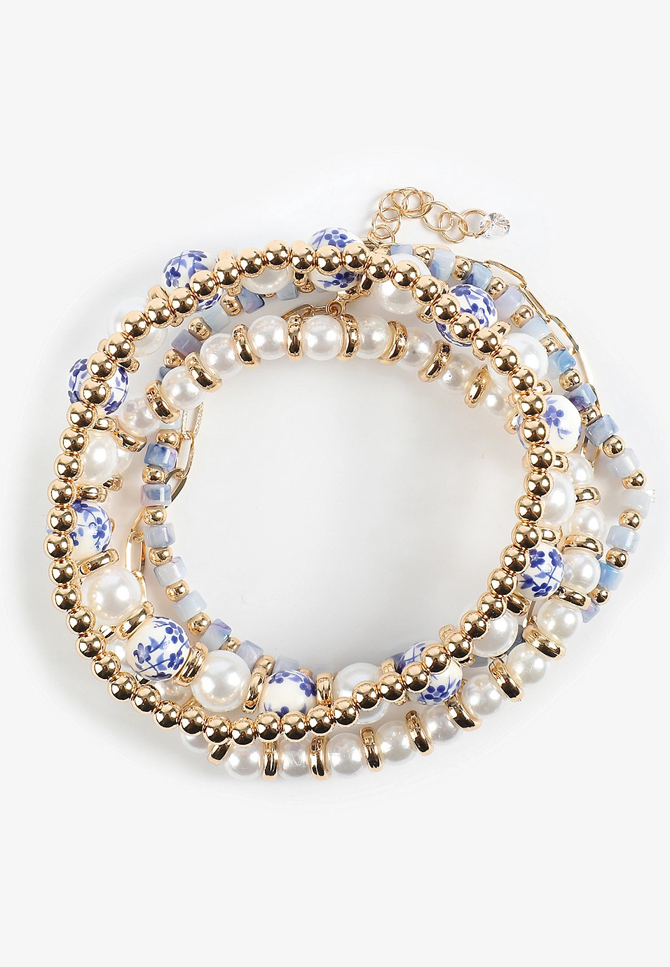 Gold Floral Beaded Faux Pearl Bracelet Set | Maurices
