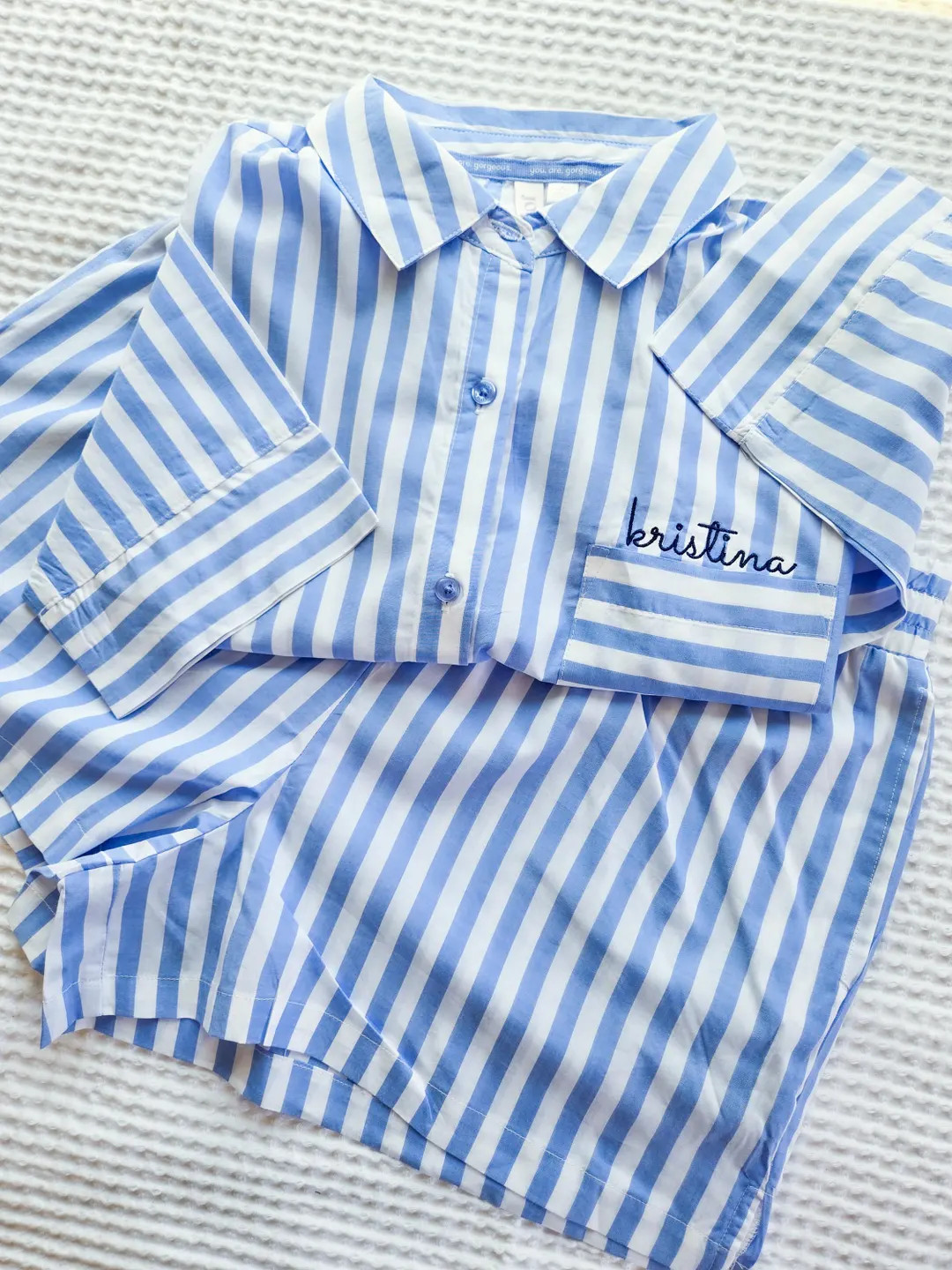 Striped Monogrammed Pajama Set-embroidered Pajamas-pajama Set-pajamas With Name-cursive Name-paja... | Etsy (US)
