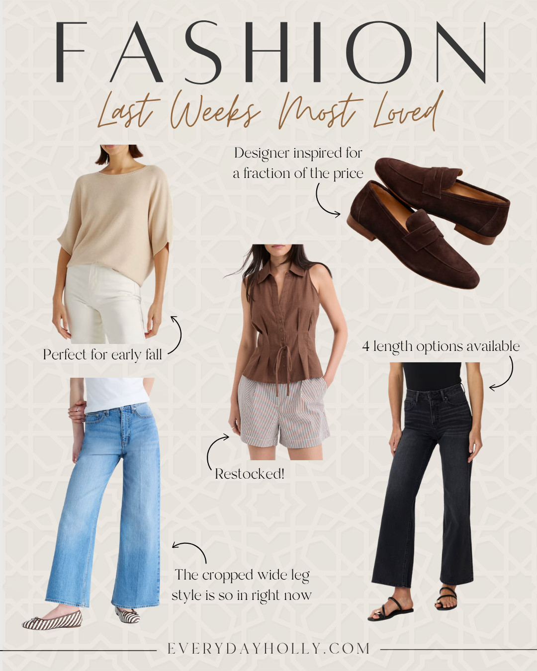 These are some great early fall pieces that make transitioning your wardrobe so easy. I love finding versatile basics that can be styled now and carried into cooler months, especially pieces that have a designer-inspired feel without the designer price tag. These are everyday staples you’ll want to keep reaching for.

early fall outfits, fall transition wardrobe, affordable fall fashion, designer inspired finds, neutral fall outfits, wide leg jeans, cropped wide leg denim, fall wardrobe staples, everyday outfit ideas, elevated basics, petite friendly fashion, casual fall style, everydayholly 

 #LTKootd #LTKSeasonal #LTKPetite