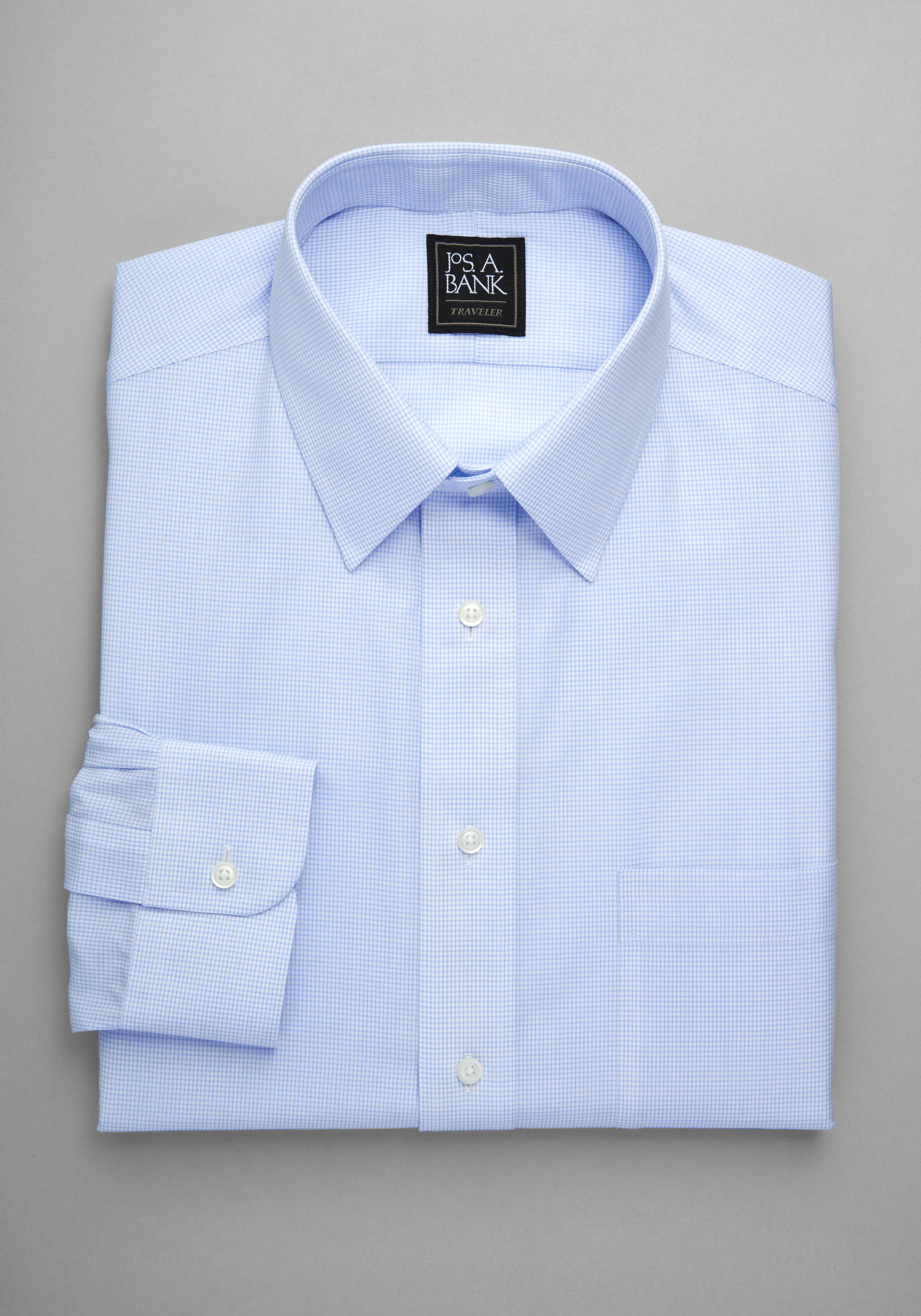 Traveler Collection traditional fit Point Collar Small Check Dress Shirt | Jos. A. Bank