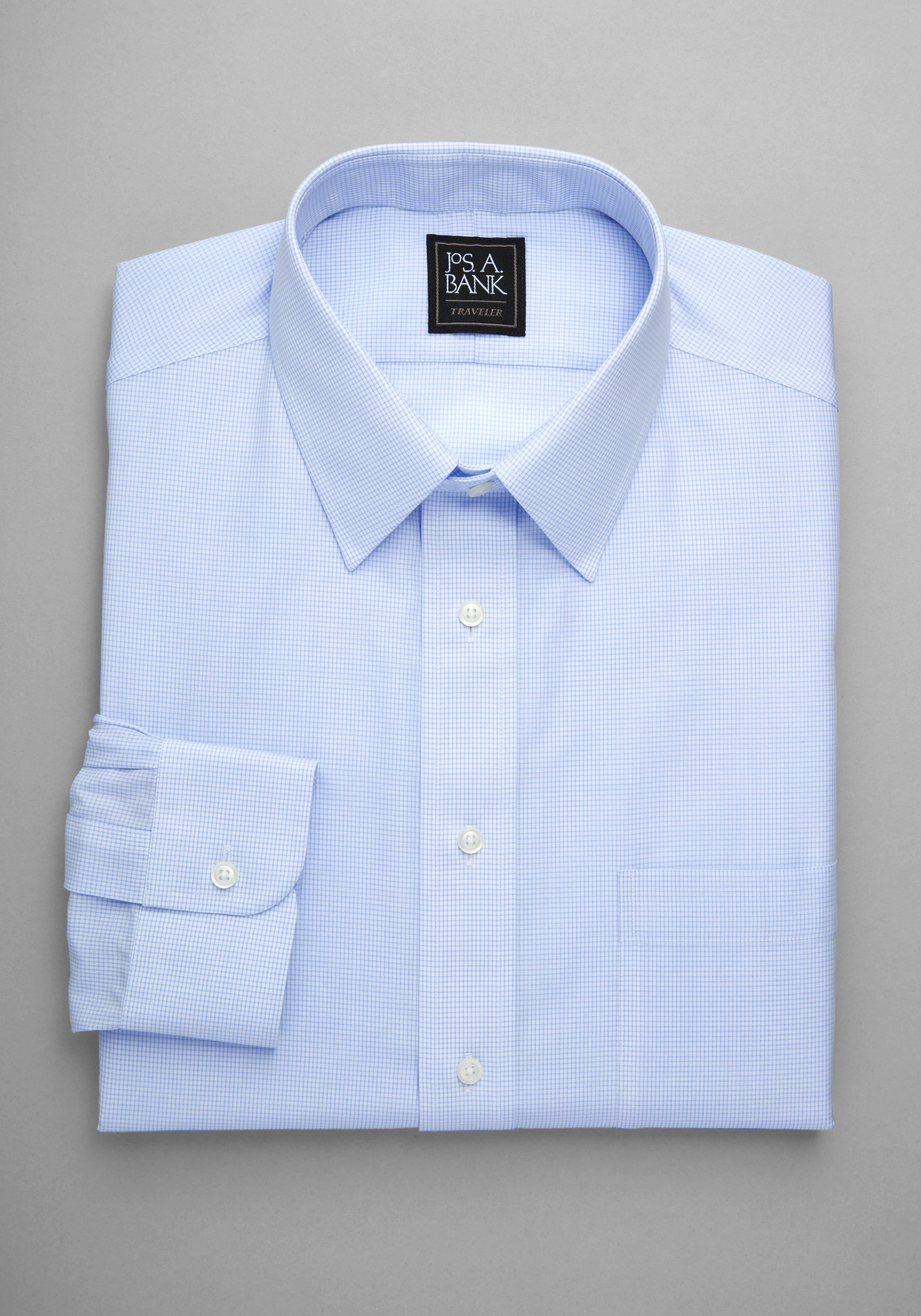 Traveler Collection traditional fit Point Collar Small Check Dress Shirt | Jos. A. Bank