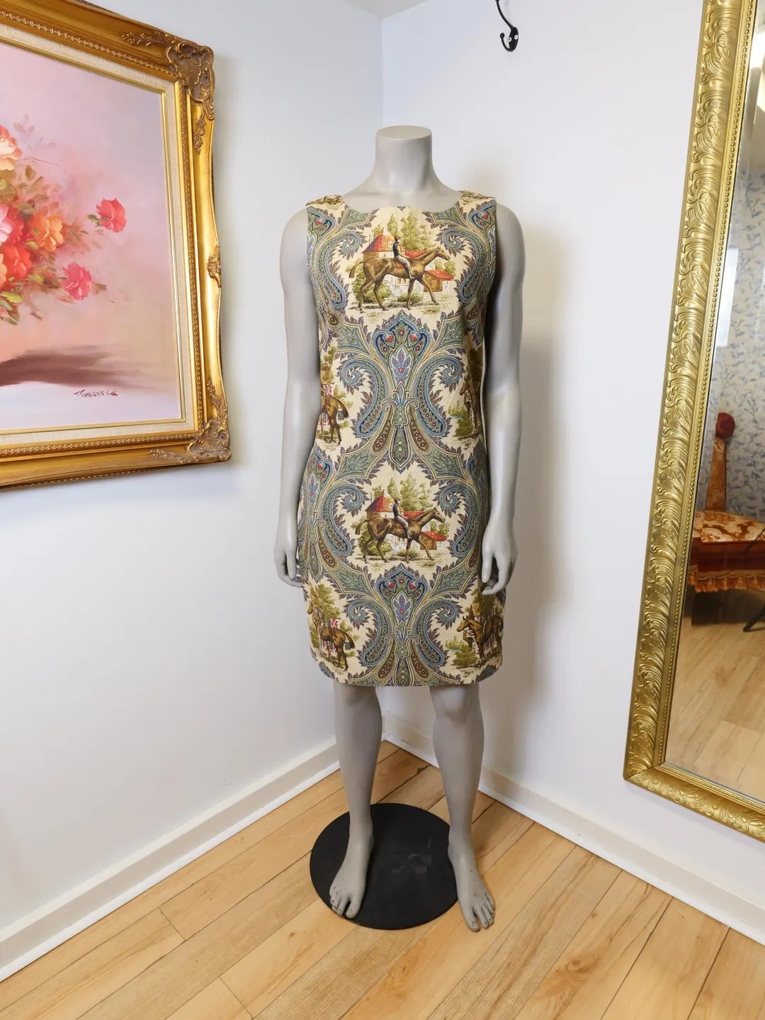 Vintage Equestrian Horse Print Dress: Toile Shift Dress, Size 8 | Etsy (US)