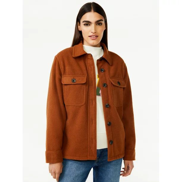 Free Assembly Women's Wool Blend Shirt Jacket - Walmart.com | Walmart (US)