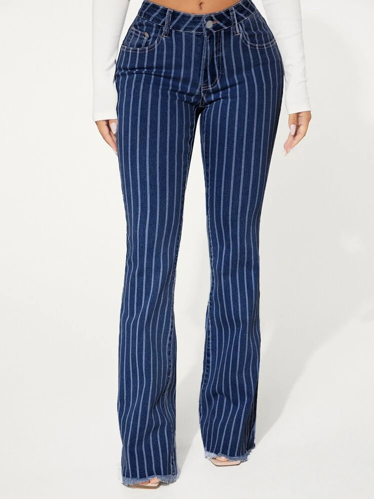 SHEIN SXY Striped Pattern Flare Leg Jeans | SHEIN