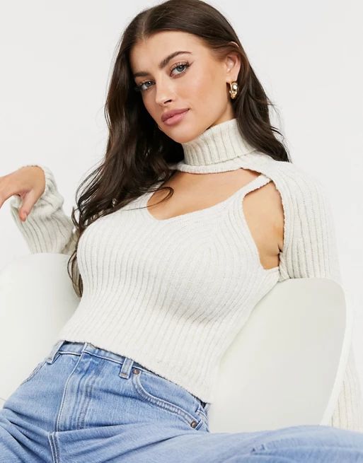 ASOS DESIGN co-ord knitted cami top with v neck in cream | ASOS (Global)