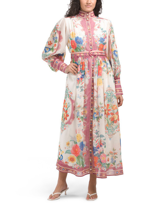 Long Sleeve Floral Maxi Dress With Belt | TJ Maxx
