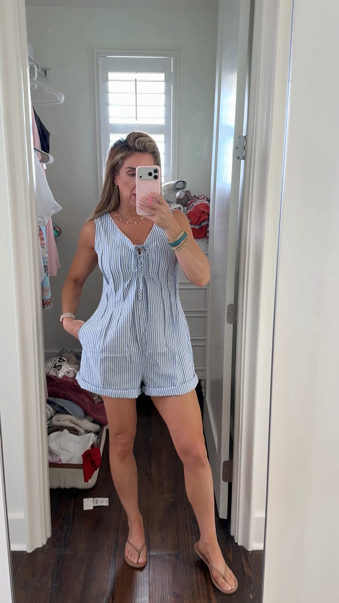 Breezy little romper for summer. Love the untucking and piping details! Zips up the back. Super cute! 👏🏼

Summer outfits, vacation outfits beach, seersucker outfit, sandals

#LTKdayinmylife #LTKgrwm #LTKootd