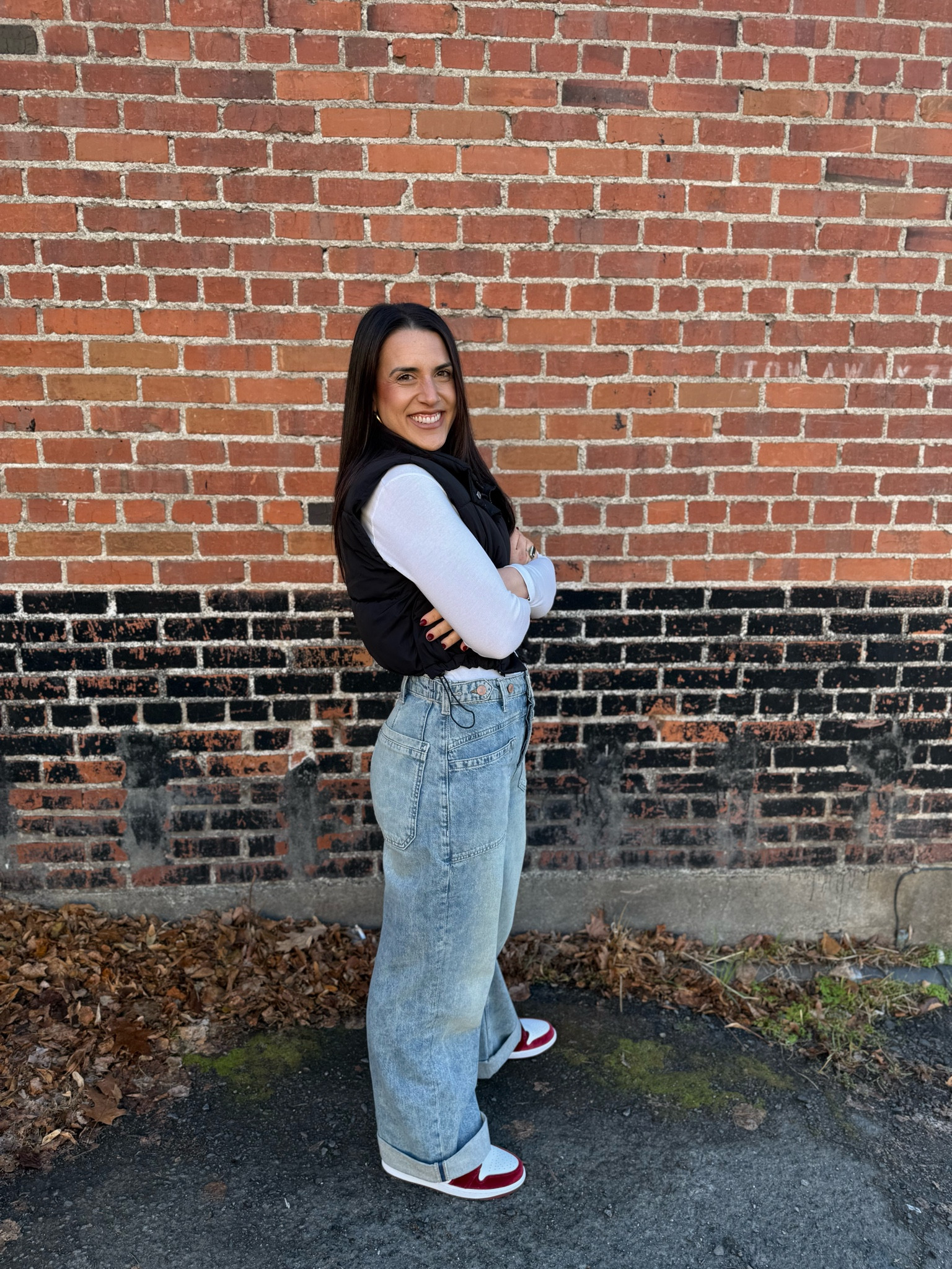 Winter style. 
Free people denim. 
Nike. 
Velvet kicks. 
Baggy jeans. 
Cropped vest. 
Mom style. 
Casual look  

#LTKSeasonal #LTKFindsUnder50 #LTKSaleAlert