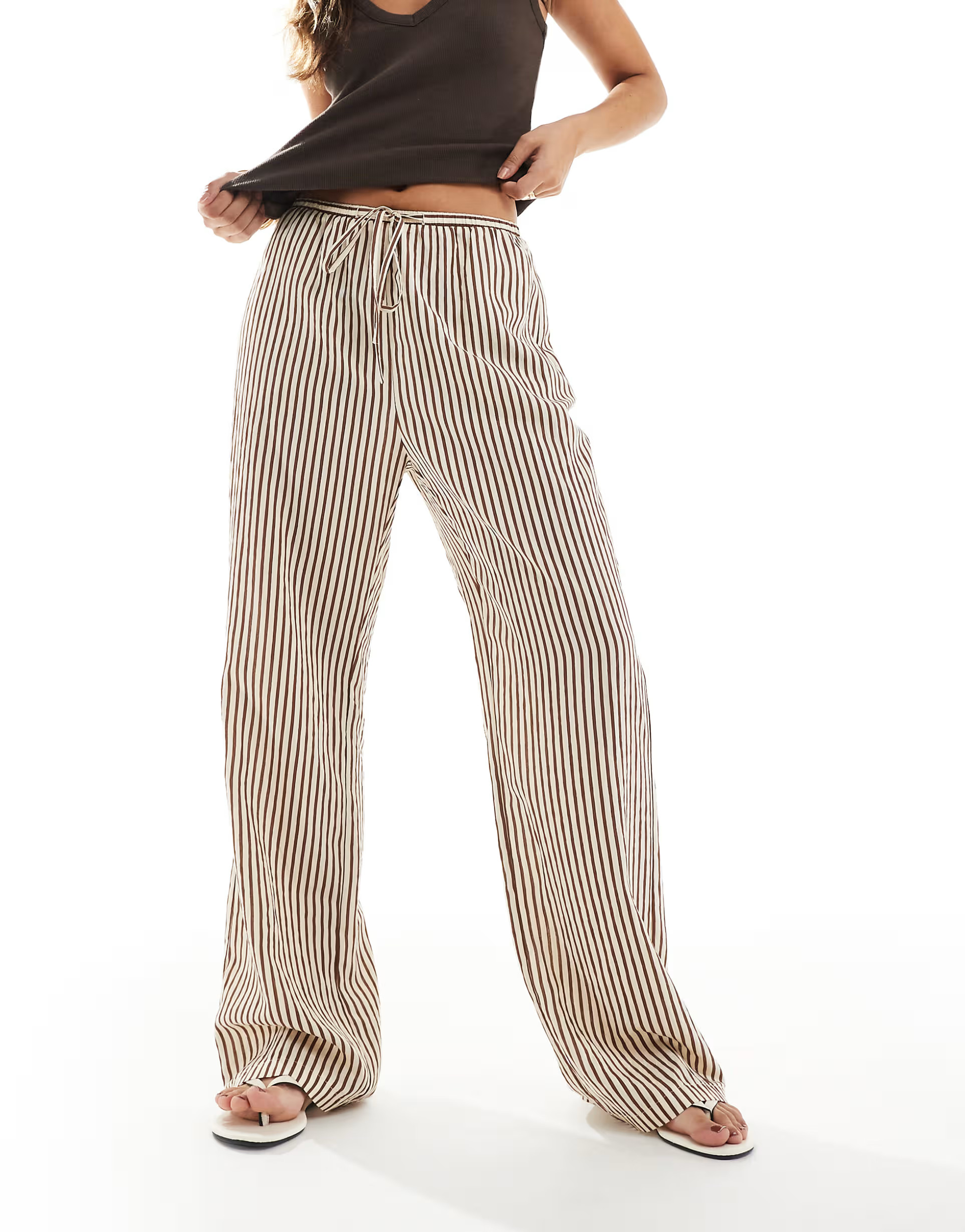 New Look stripe wide leg trouser in brown | ASOS (Global)