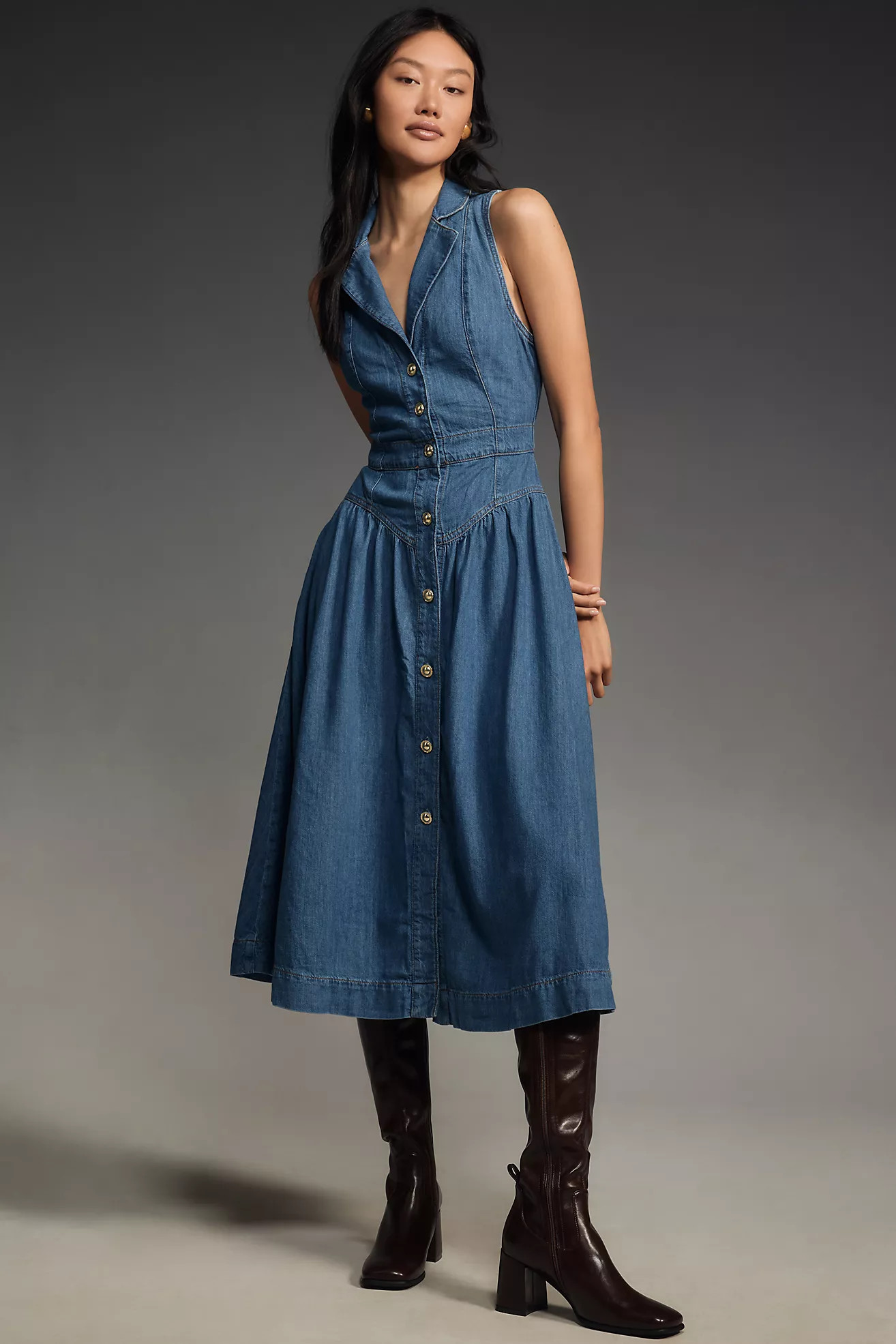 Reformation Ellison Denim Midi Dress | Anthropologie (US)