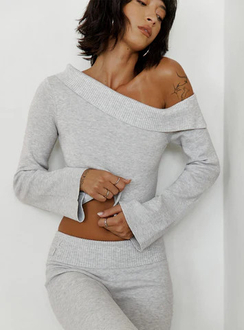 Sina Off The Shoulder Top Grey | Princess Polly US