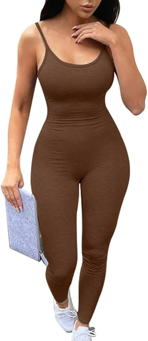 UPCPY Women’s Sleeveless Spaghetti Strap Bodycon Tank One Piece Jumpsuits Rompers Playsuit | Amazon (US)