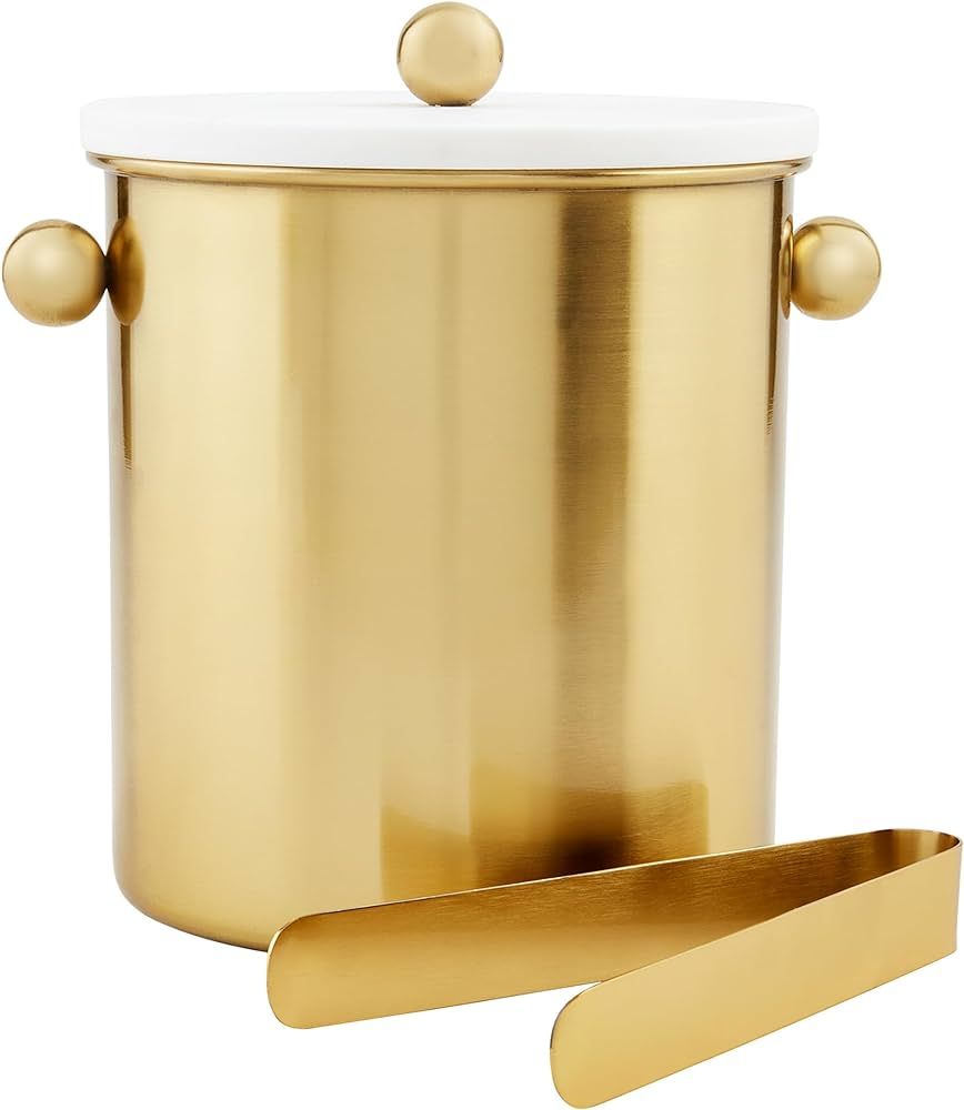 Mud Pie Brass Marble Ice, bucket 7" x 7 1/2" dia | tongs 7", GOLD | Amazon (US)
