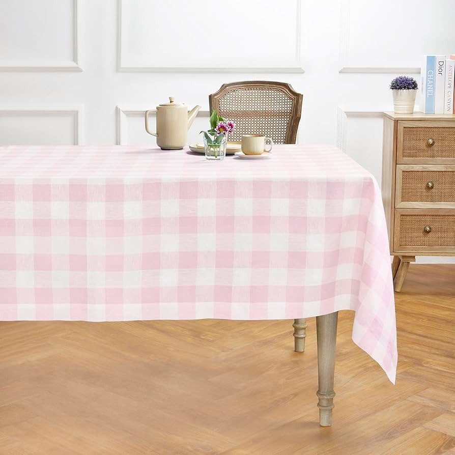 Solino Home Buffalo Plaid Linen Tablecloth 60 x 120 Inch - Marshmellow Pink 100% Pure Linen Easte... | Amazon (US)
