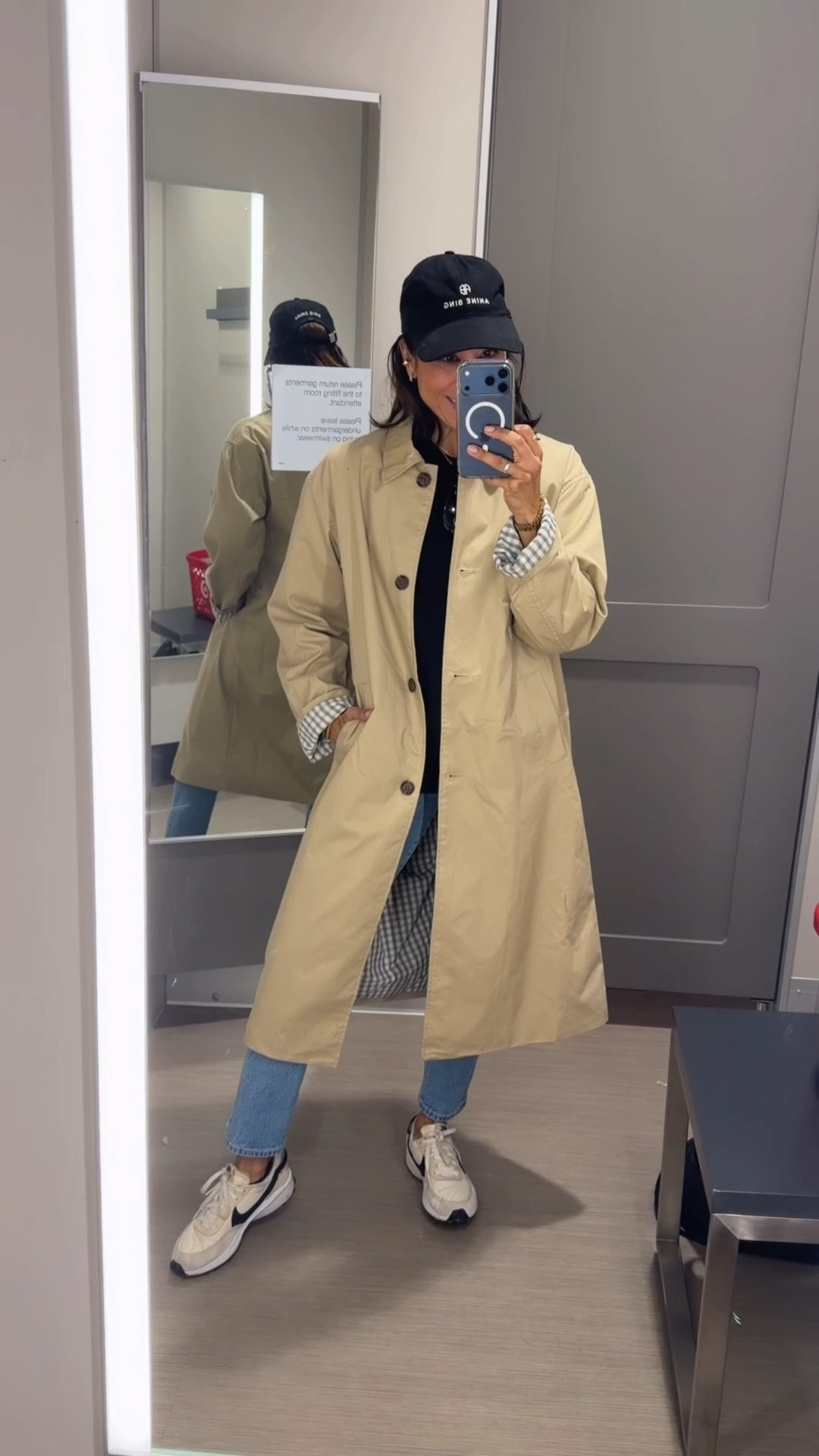 A perfect trench coat for spring 
Cute gingham lining 
@Target 
Wearing small. I may need xs 

#LTKootd #LTKSeasonal #LTKOver40