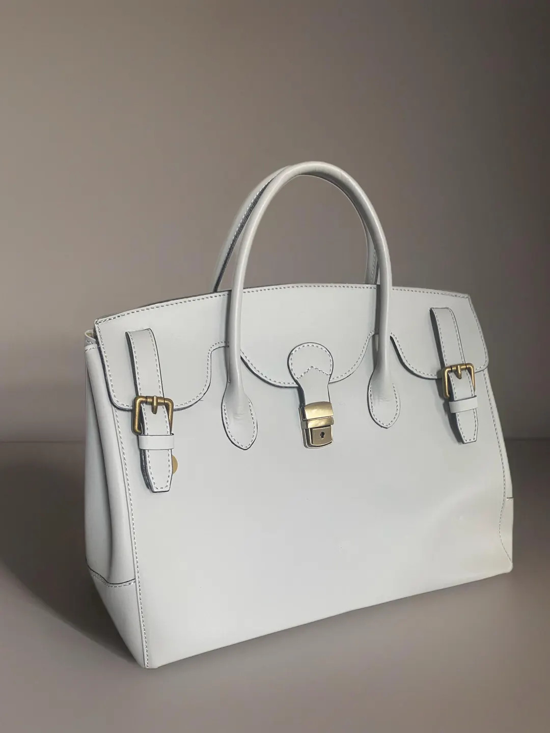 Vintage Gray Italian Leather Handbag with Antique Gold Buckles | Genuine Leather | Everyday Bag |... | Etsy (US)