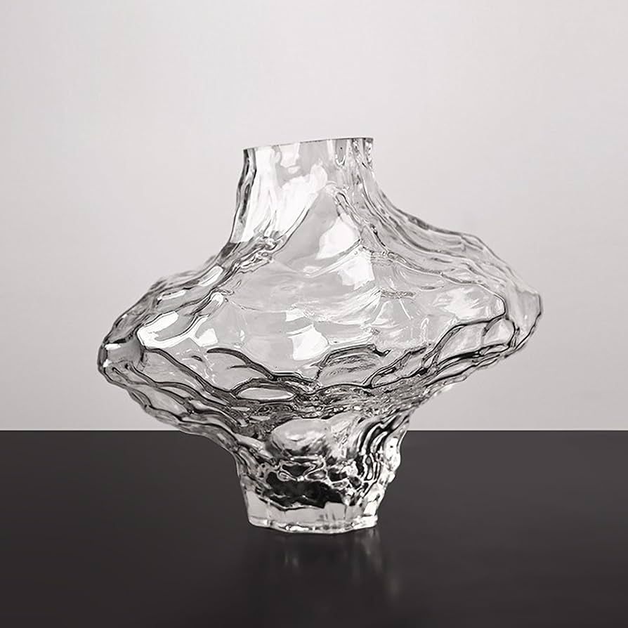 Clear Glass Vase, H: 6.7" W: 7.48" Unique Glass Vases for Flowers.Modern Vase Home Decor,Irregula... | Amazon (US)