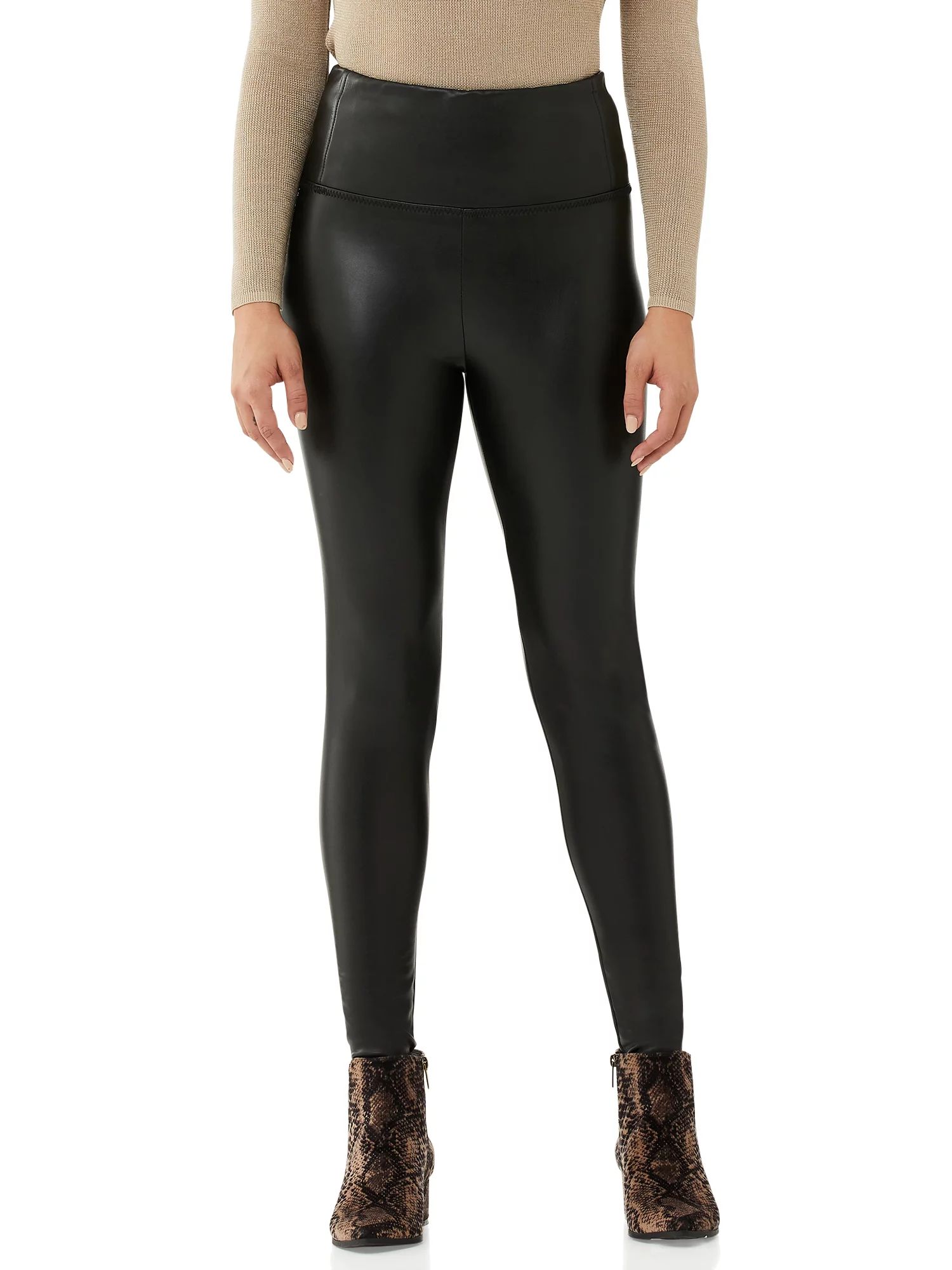 Scoop Women's Vegan Leather Leggings with 4-Way Stretch - Walmart.com | Walmart (US)