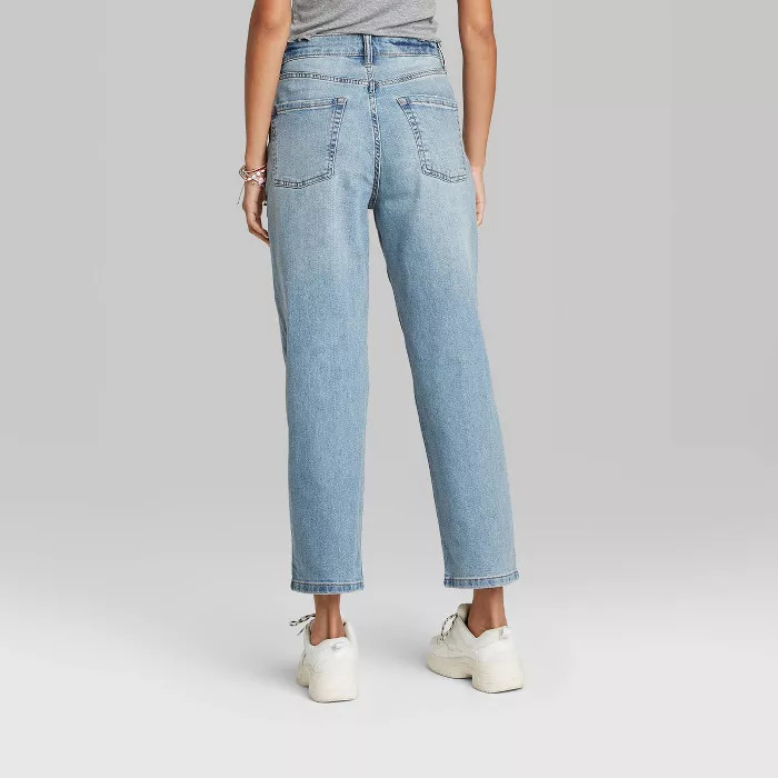 Women's Super-High Rise Distressed Straight Jeans - Wild Fable™ Medium Blue 6 | Target