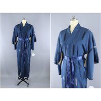 Vintage Silk Kimono Robe / Vintage 1930s 1940s Lingerie Dressing Gown / Art Deco / Japanese Juban / Blue Meisen Arrows | Etsy (US)