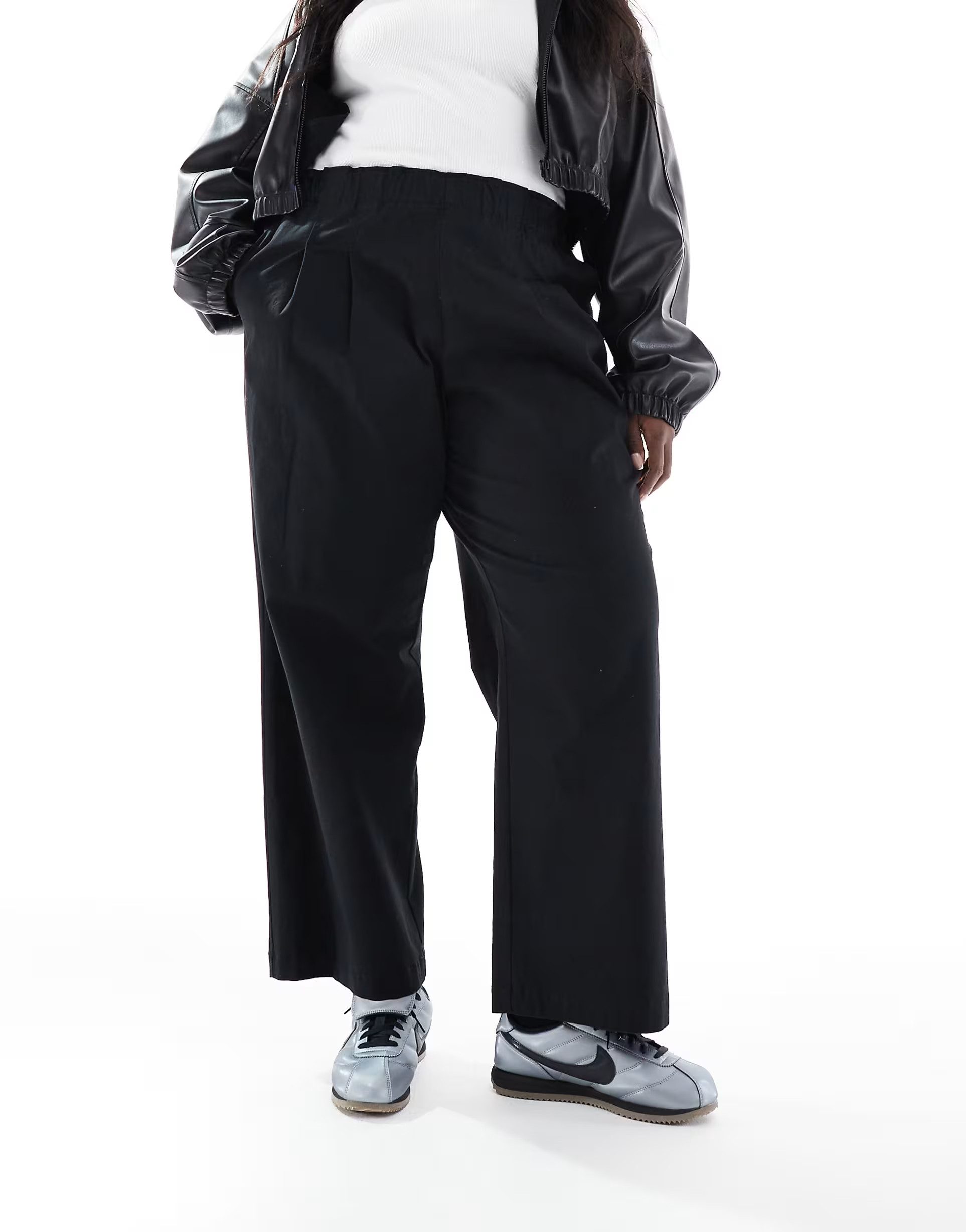 ASOS DESIGN Curve exaggerated pull on wide leg pants in washed black | ASOS (Global)