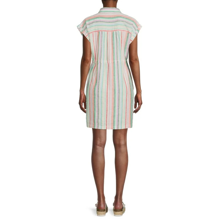 Time And Tru Women's Short Sleeve Woven Cinch Waist Shirt Dress - Walmart.com | Walmart (US)