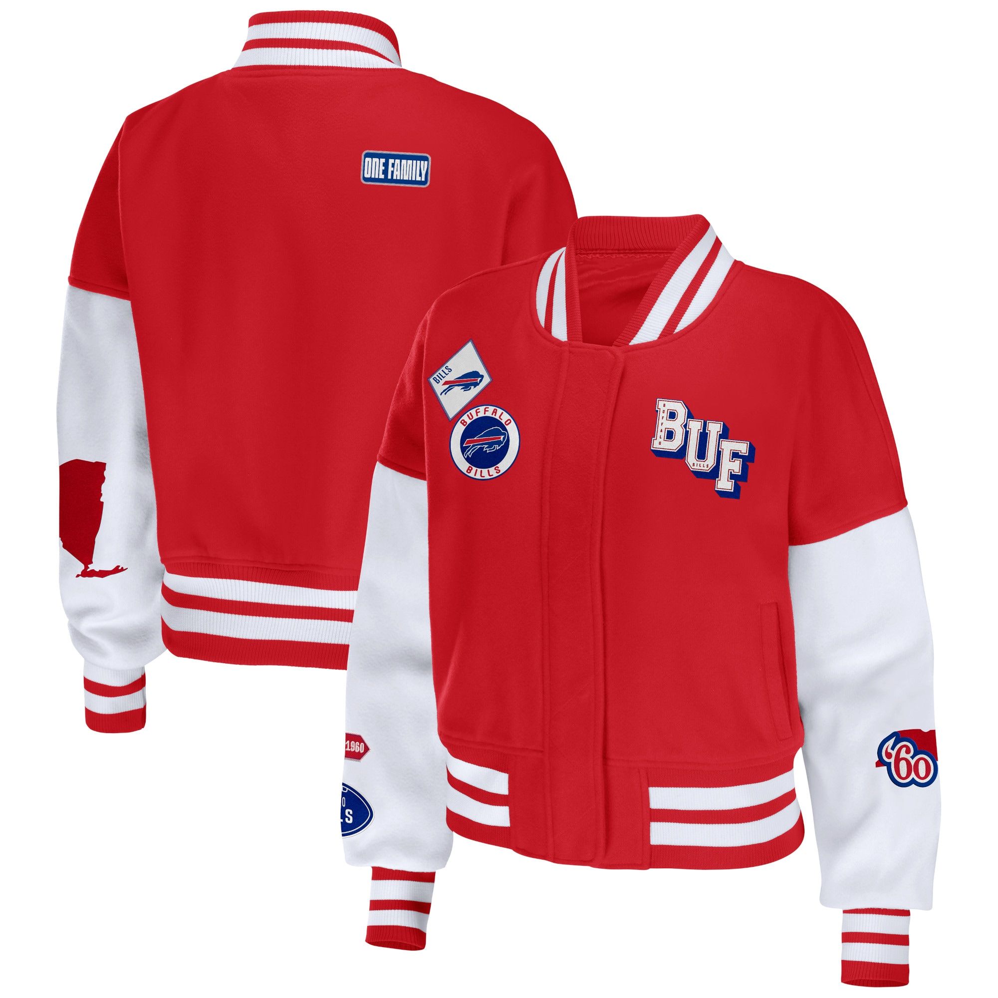 Women's Buffalo Bills WEAR by Erin Andrews Red/White Full-Zip Varsity Jacket | NFL Shop