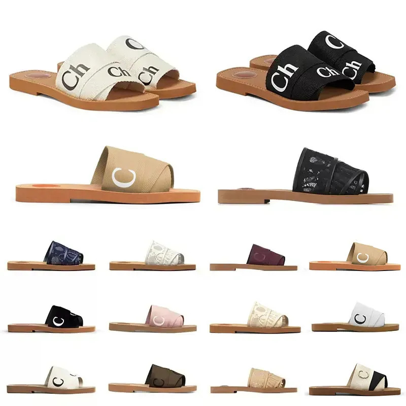 slippers shoes luxury designer for women sandals woody flat mules slides woman canvas square Toe ... | DHGate