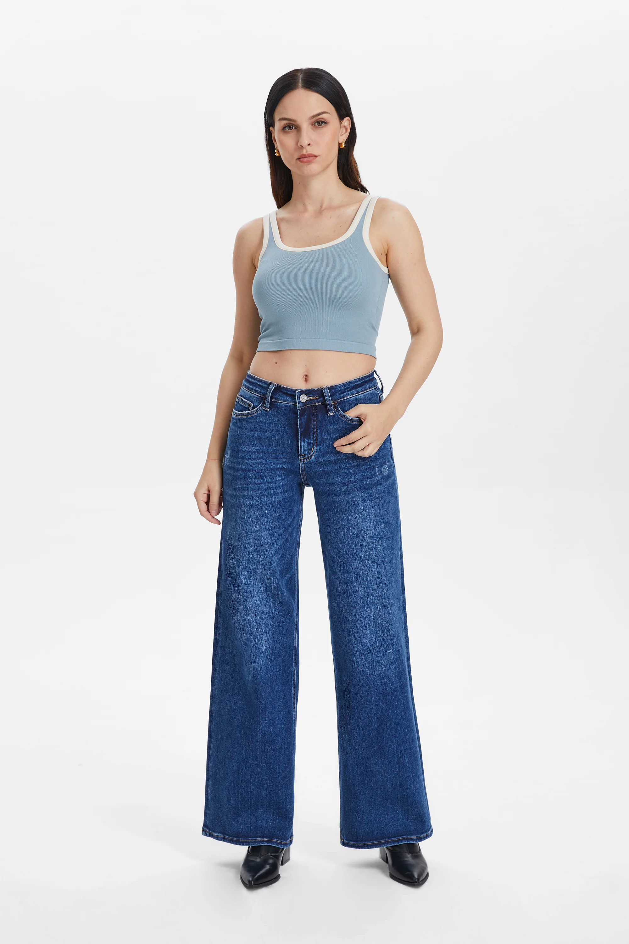 MID RISE WIDE LEG JEANS | Bayeas
