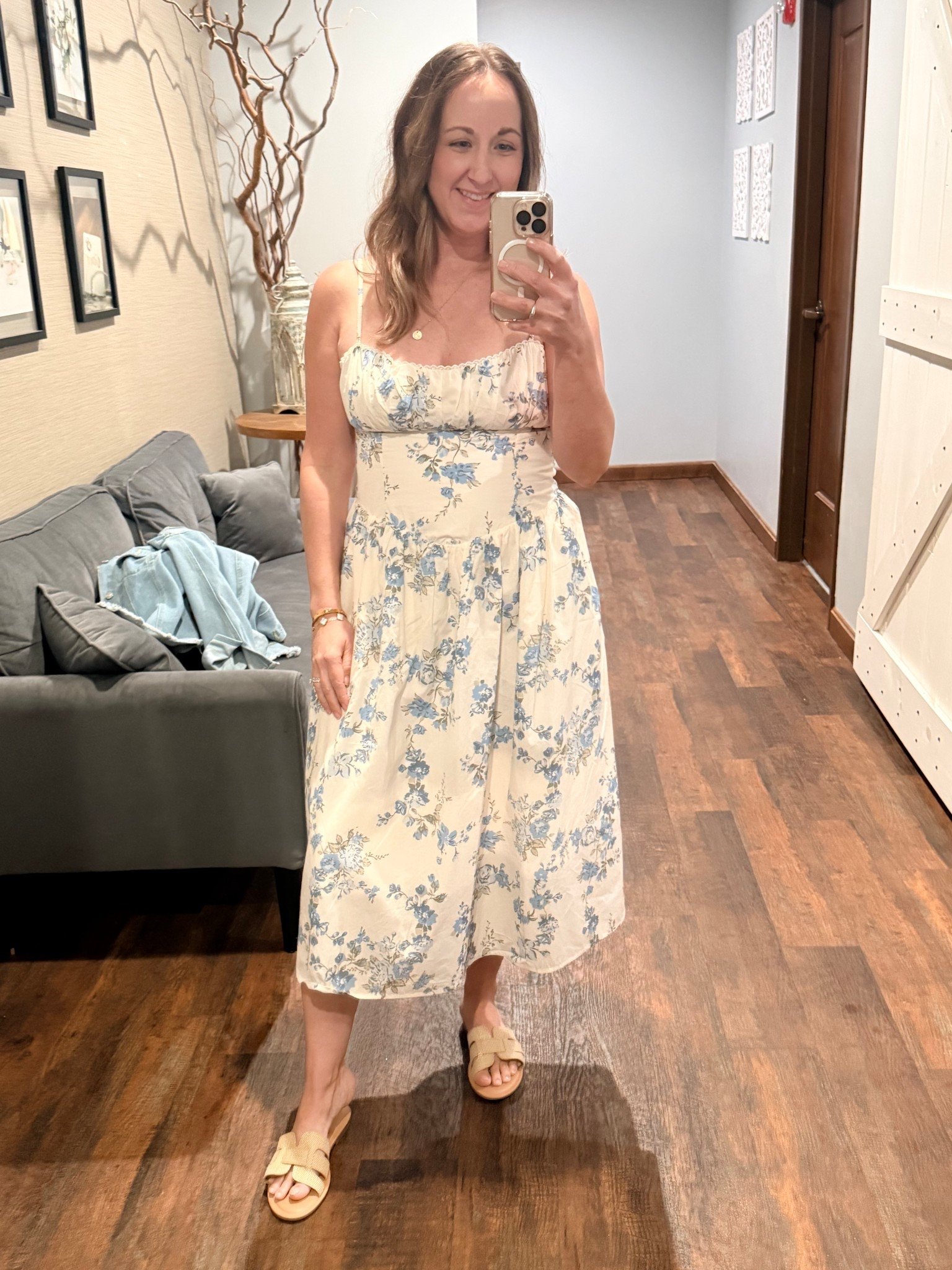 Easter Sunday in blue florals and easy sandals 🤍 such a pretty spring dress option for church, brunch, baby showers, and all the little occasions coming up.

#LTKOver40 #LTKootd