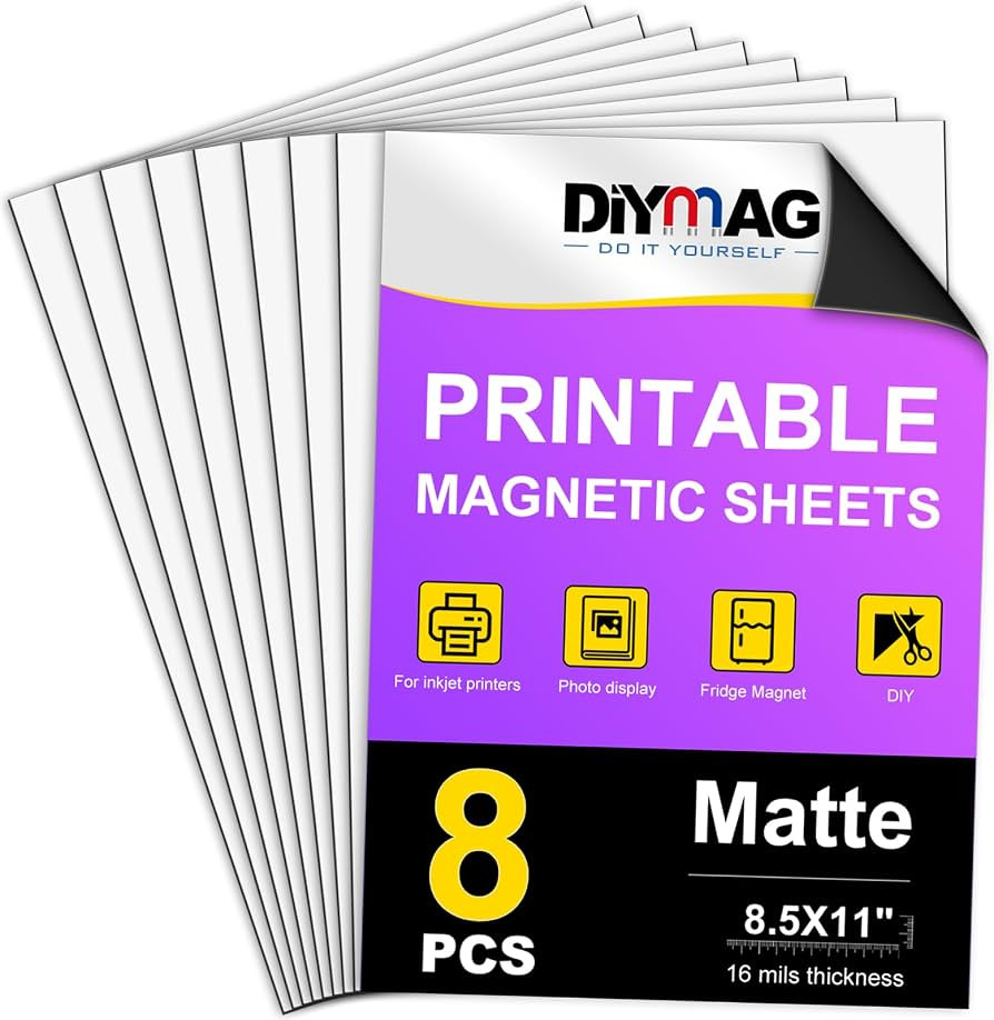 DIYMAG Printable Magnetic Sheets, Matte 8Pcs 8.5"x11" for Inkjet Printers | Amazon (US)