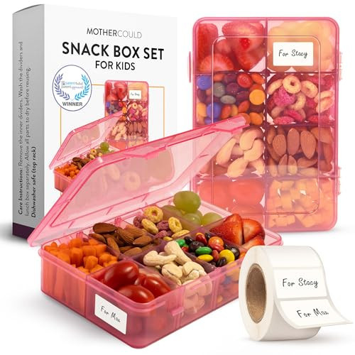 Snack Box Containers Set of 2-Reusable,100 Dissolvable Labels, 8 Adjustable Compartments, Dishwasher Safe, BPA-Free, Meal Prep Container, PARENT TESTED PARENT APPROVED AWARD (2 Pack) (Pink) | Amazon (US)