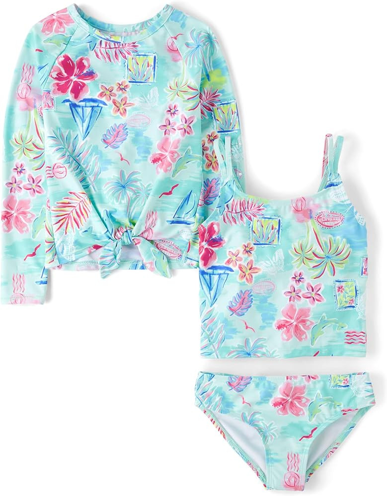 The Children's Place Girls' Long Sleeve Rashguard and Tankini Swimsuit, 3 Piece Set | Amazon (US)