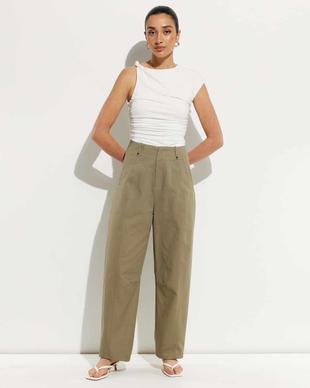 Calli - Harriet Barrell Leg Pants - Pants (Khaki) Harriet Barrell Leg Pants | THE ICONIC (AU & NZ)