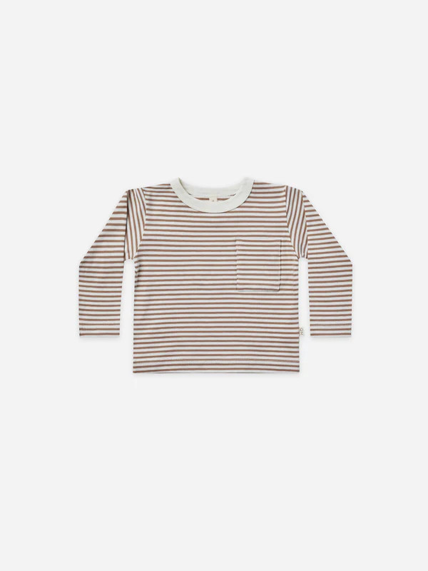 long sleeve pocket tee | cocoa stripe | Quincy Mae