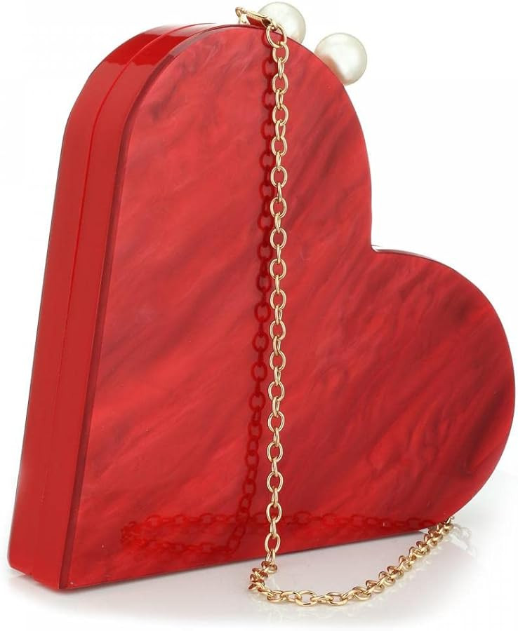 Women Heart Shaped Handbag Acrylic Clutch Purse Chic Shoulder Bag Evening Tote for Party Wedding | Amazon (US)