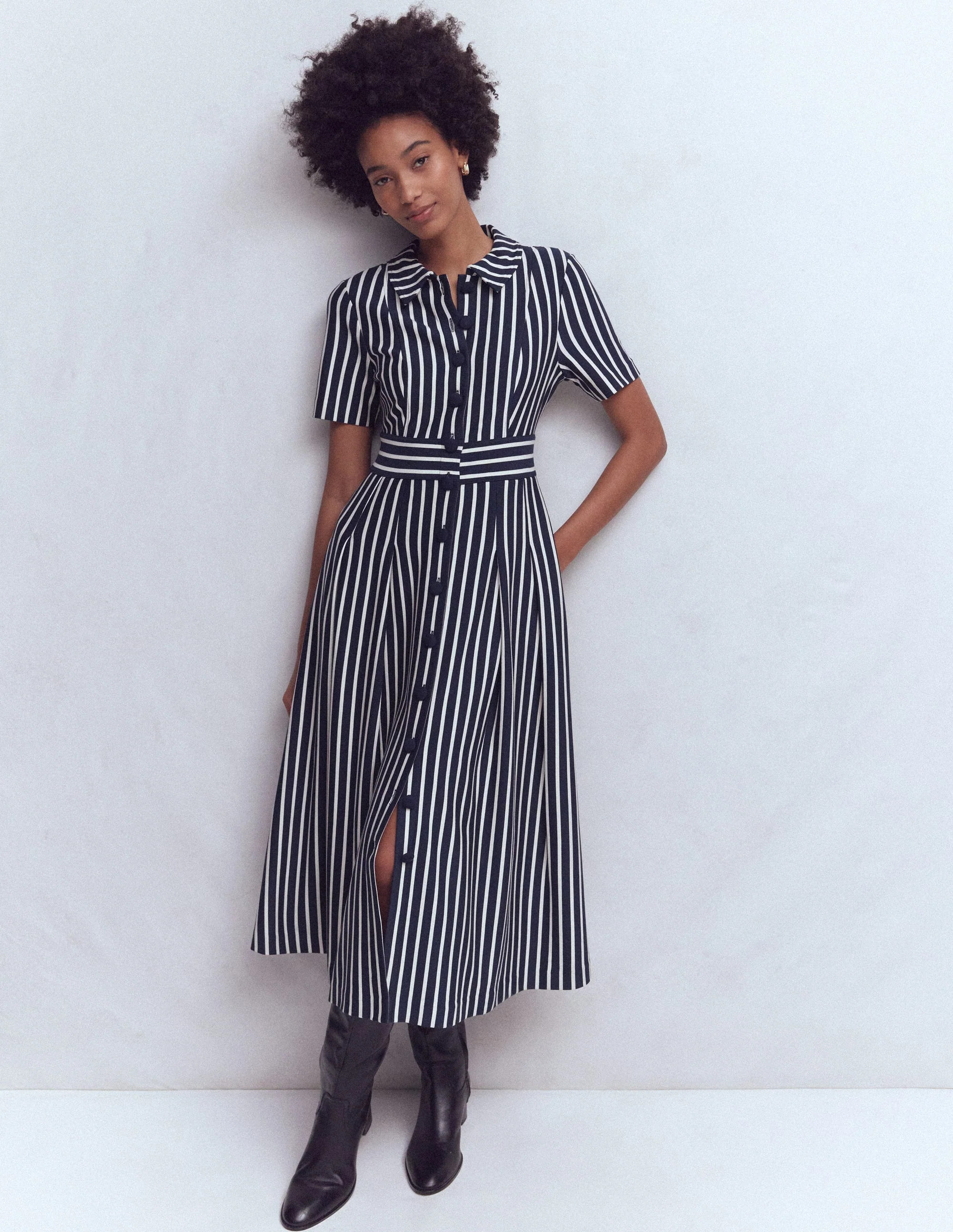 Bridget Ponte Shirt Dress-Navy Ivory Stripe | Boden (US)