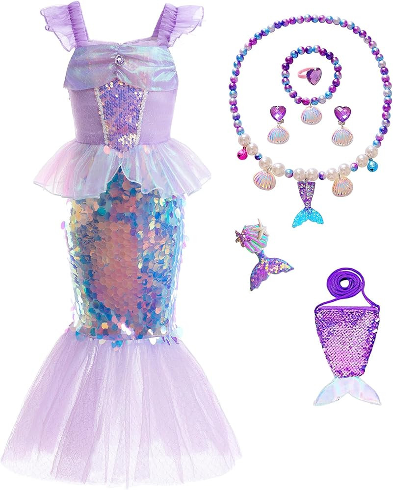 Little Girls Princess Mermaid Costume for Girls Dress Up with Accessory for Christmas Birthday Pa... | Amazon (US)
