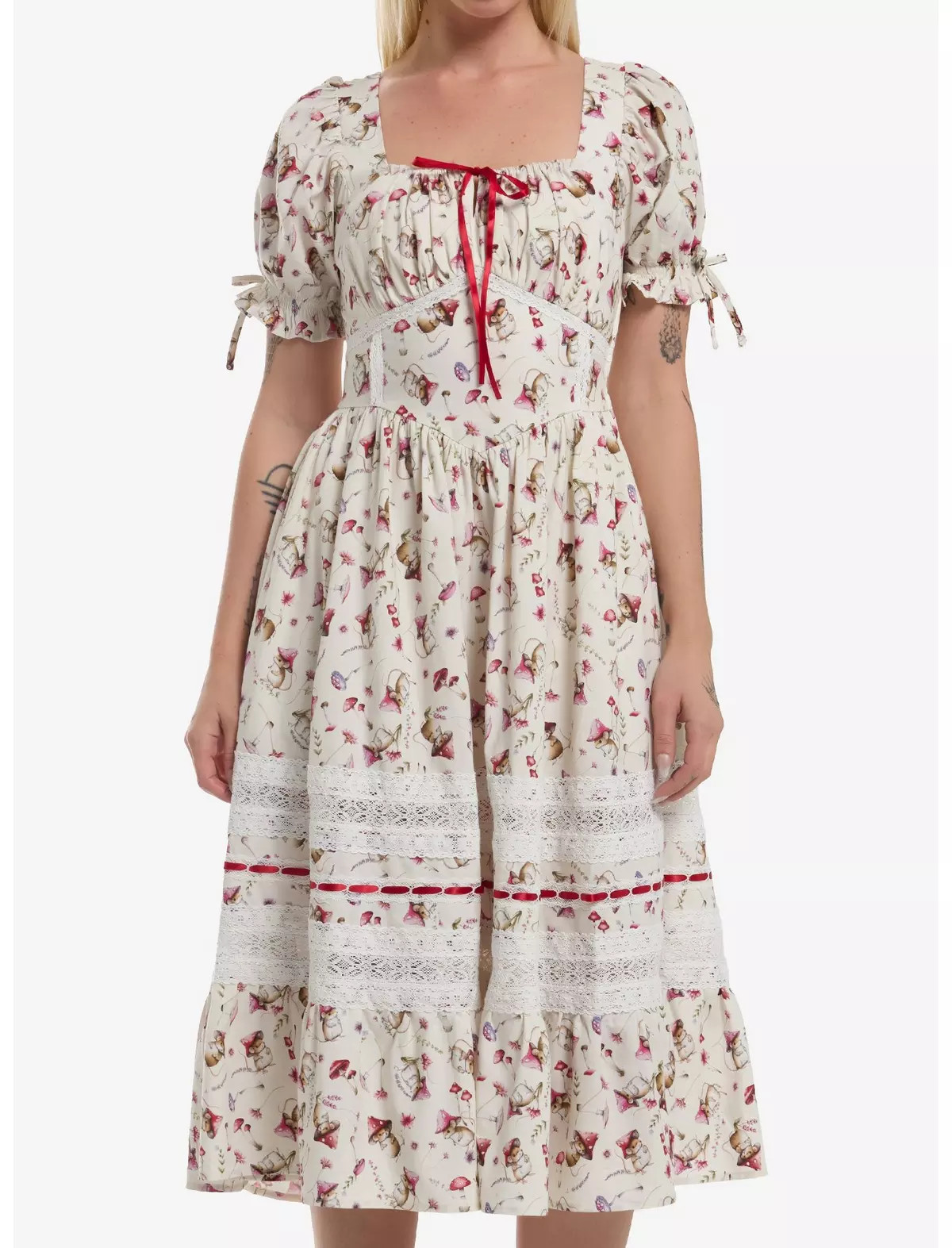 Thorn & Fable Mouse Mushroom Ribbon & Lace Tiered Dress | Hot Topic | Hot Topic