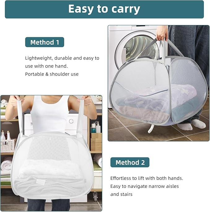 2 Pack Collapsible Laundry Baskets, 90L Large Foldable Laundry Basket, Durable Mesh Pop Up Hamper... | Amazon (US)