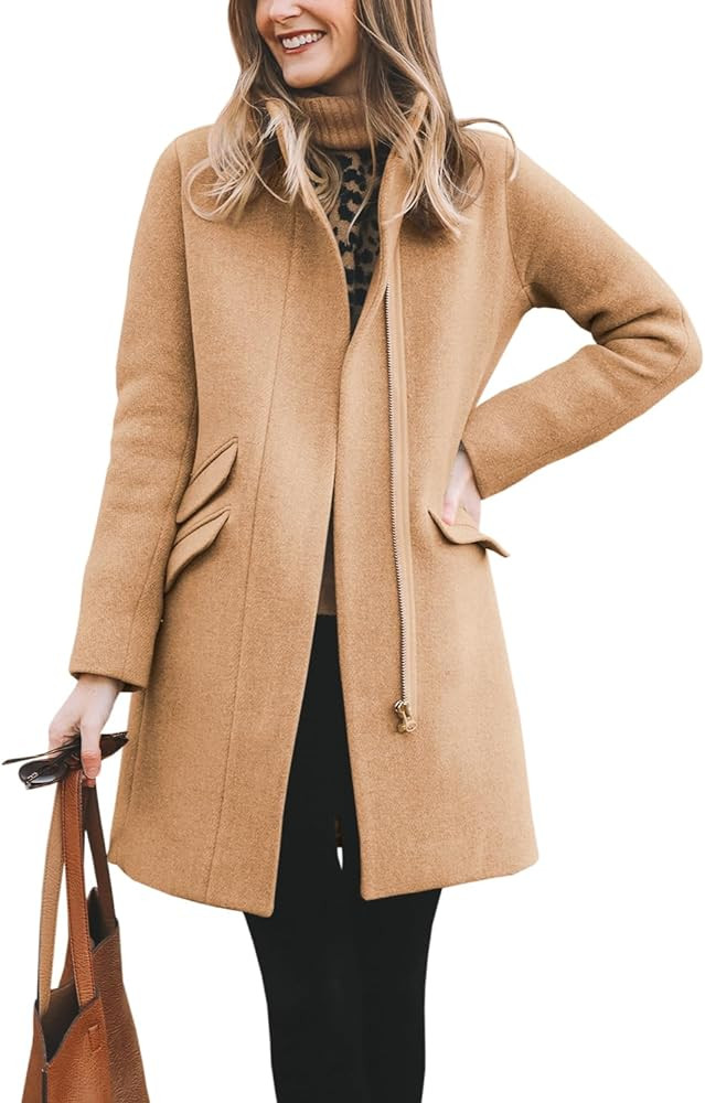 BZB Womens Long Coat Classic Open Front Zip Up Casual Winter Wool Blend Over Pea Coats Long Jacke... | Amazon (US)