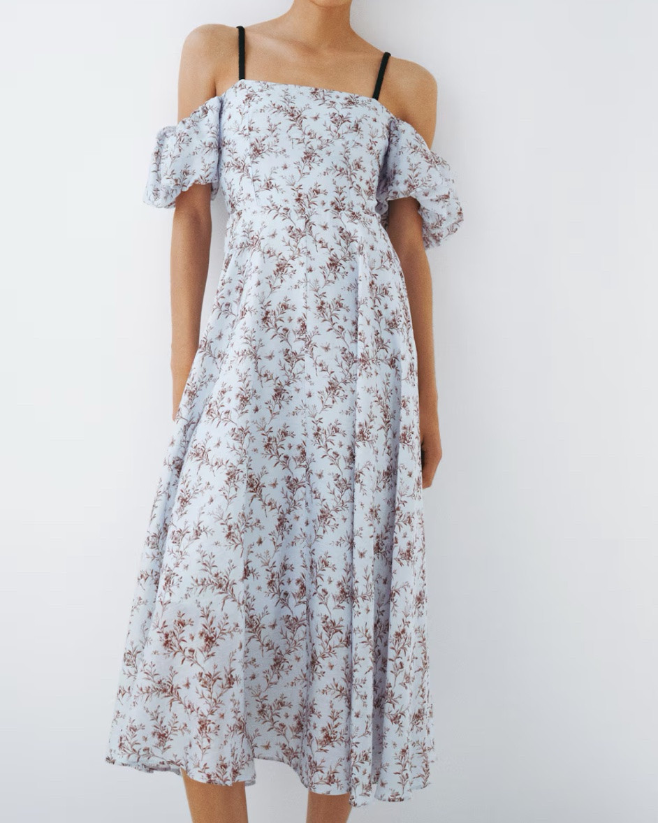 Blue and brown floral puff sleeve backless midi dress

#LTKSeasonal