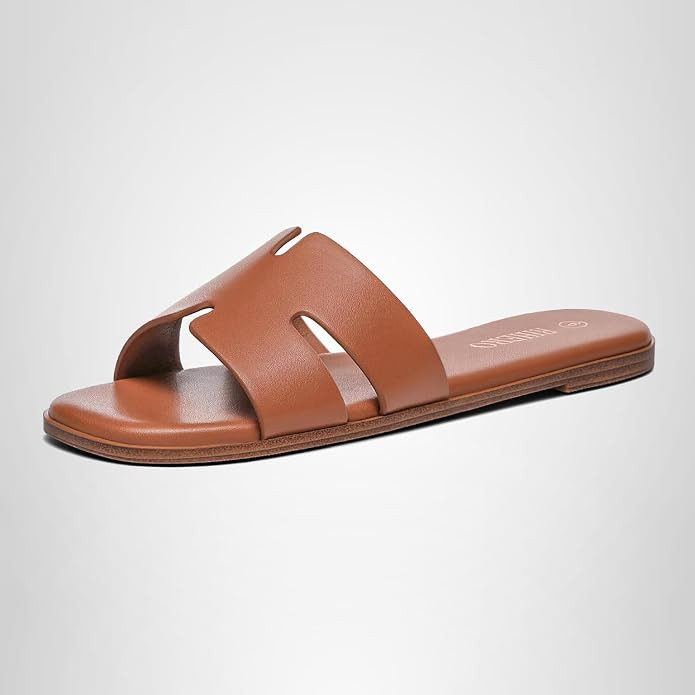 Rihero Women's Dressy Flat Sandals Comfortable Slip On Leather Slide Sandals | Amazon (US)