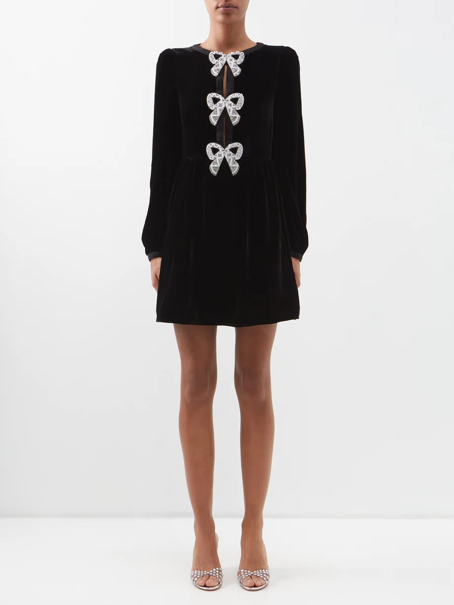 Camille crystal-bow velvet mini dress | Saloni | Matches (US)