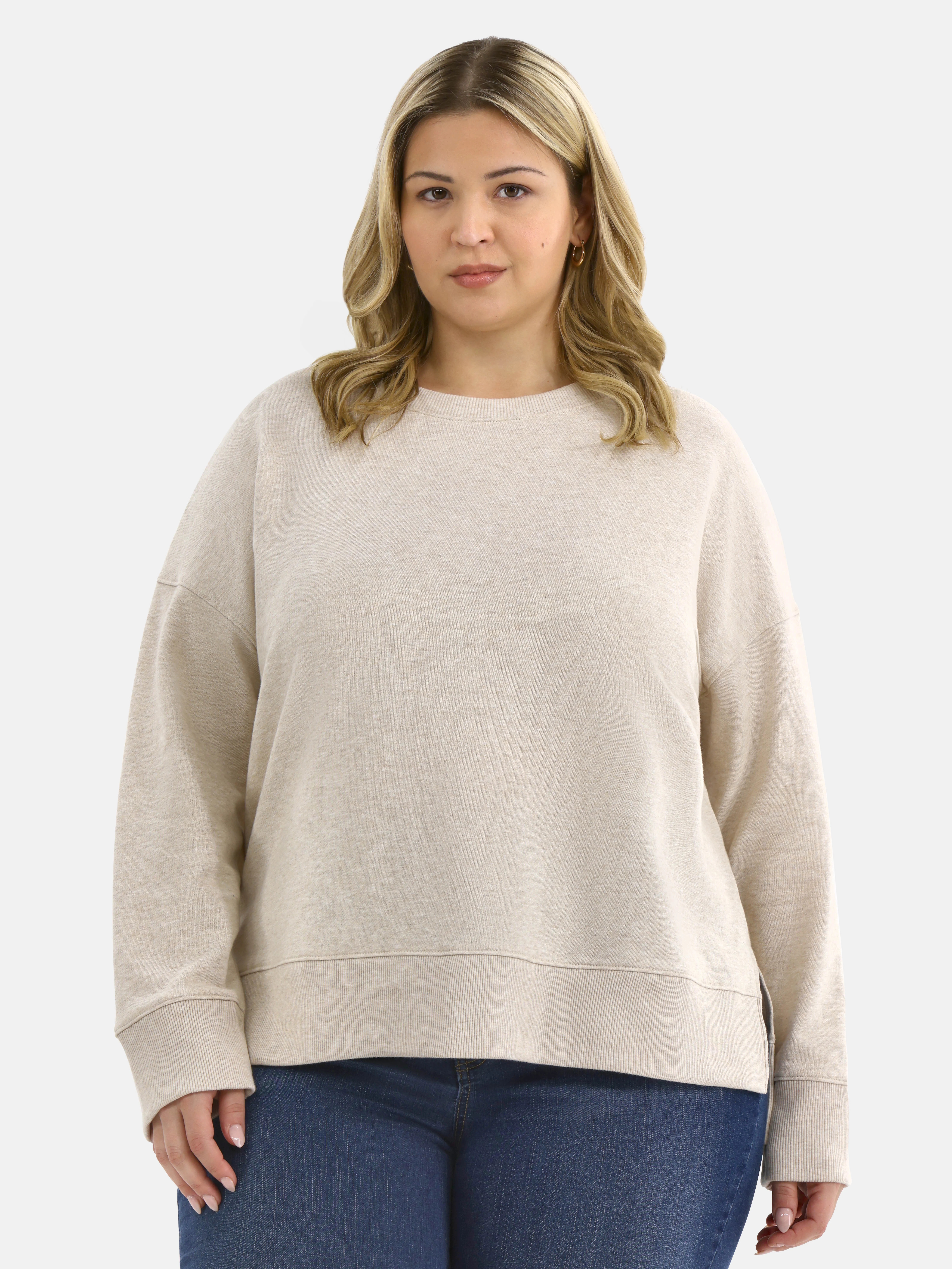 Time and Tru Women's Tunic Sweatshirt with High-Low Hem, Sizes XS -4X | Walmart (US)
