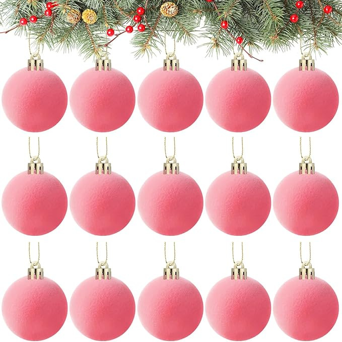 Menkxi 15 Pcs Christmas Velvet Balls 1.97 Flocked Christmas Hanging Ornaments Handmade Velvet Bal... | Amazon (US)