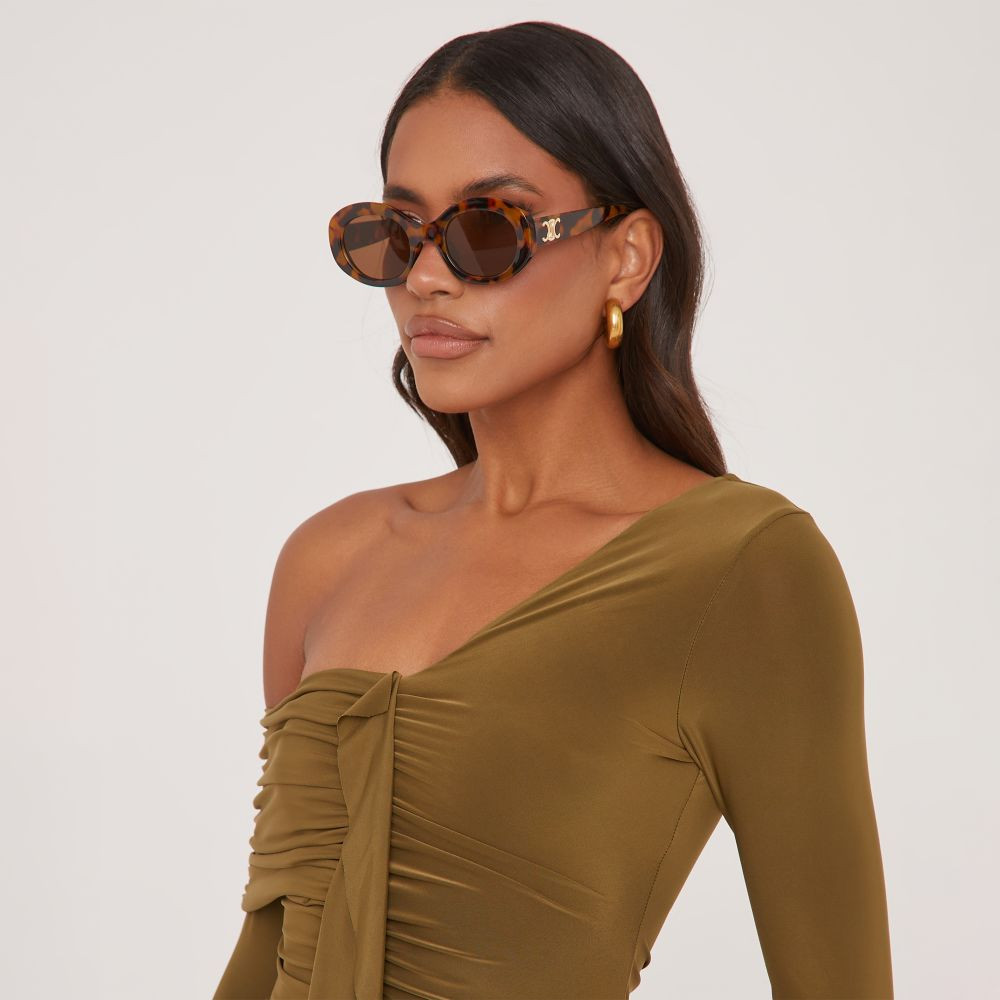 Oval Cateye Shape Side Detail Sunglasses In Leopard Print | EGO (UK)