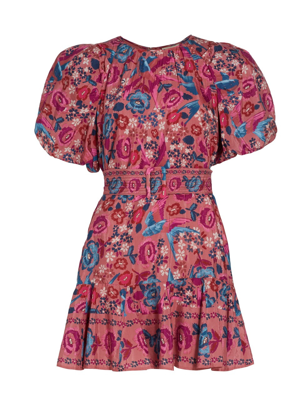 Women's Floral Birds Puff-Sleeve Minidress - Blush - Size Medium | Saks Fifth Avenue
